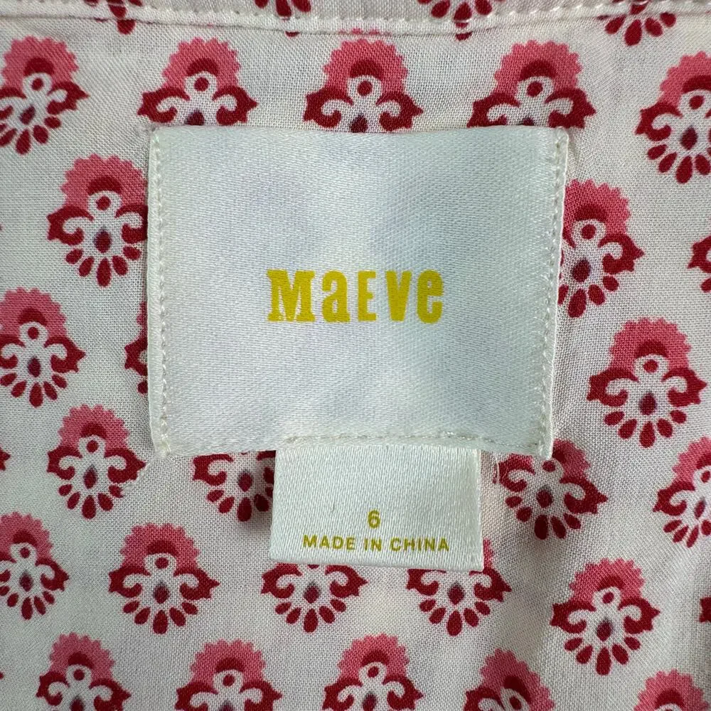 Maeve Pink floral Laiken Henley Tunic Top Sz 6 Flowy Boho Cottagecore - Picture 8 of 9